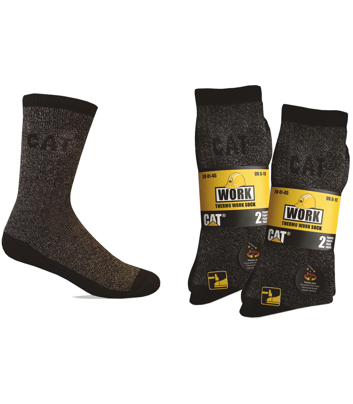 LOT DE 2 PAIRES CHAUSSETTES THERMO HIVER HOMME NOIR